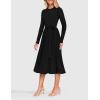 imageZESICA Womens Fall Long Sleeve Midi Dress Casual Crewneck Knit Belted Pleated A Line Flowy Party DressesBlack