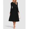 imageZESICA Womens Fall Long Sleeve Midi Dress Casual Crewneck Knit Belted Pleated A Line Flowy Party DressesBlack