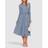 imageZESICA Womens Fall Long Sleeve Midi Dress Casual Crewneck Knit Belted Pleated A Line Flowy Party DressesDusty Blue