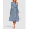 imageZESICA Womens Fall Long Sleeve Midi Dress Casual Crewneck Knit Belted Pleated A Line Flowy Party DressesDusty Blue