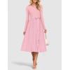 imageZESICA Womens Fall Long Sleeve Midi Dress Casual Crewneck Knit Belted Pleated A Line Flowy Party DressesLight Pink