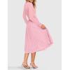 imageZESICA Womens Fall Long Sleeve Midi Dress Casual Crewneck Knit Belted Pleated A Line Flowy Party DressesLight Pink