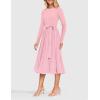 imageZESICA Womens Fall Long Sleeve Midi Dress Casual Crewneck Knit Belted Pleated A Line Flowy Party DressesLight Pink
