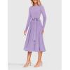 imageZESICA Womens Fall Long Sleeve Midi Dress Casual Crewneck Knit Belted Pleated A Line Flowy Party DressesPurple