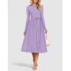 imageZESICA Womens Fall Long Sleeve Midi Dress Casual Crewneck Knit Belted Pleated A Line Flowy Party DressesPurple