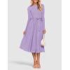 imageZESICA Womens Fall Long Sleeve Midi Dress Casual Crewneck Knit Belted Pleated A Line Flowy Party DressesPurple