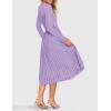 imageZESICA Womens Fall Long Sleeve Midi Dress Casual Crewneck Knit Belted Pleated A Line Flowy Party DressesPurple