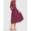 imageZESICA Womens Fall Long Sleeve Midi Dress Casual Crewneck Knit Belted Pleated A Line Flowy Party DressesPurple Red