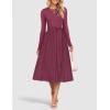 imageZESICA Womens Fall Long Sleeve Midi Dress Casual Crewneck Knit Belted Pleated A Line Flowy Party DressesPurple Red