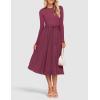 imageZESICA Womens Fall Long Sleeve Midi Dress Casual Crewneck Knit Belted Pleated A Line Flowy Party DressesPurple Red