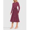 imageZESICA Womens Fall Long Sleeve Midi Dress Casual Crewneck Knit Belted Pleated A Line Flowy Party DressesPurple Red