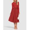 imageZESICA Womens Fall Long Sleeve Midi Dress Casual Crewneck Knit Belted Pleated A Line Flowy Party DressesRed