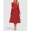 imageZESICA Womens Fall Long Sleeve Midi Dress Casual Crewneck Knit Belted Pleated A Line Flowy Party DressesRed