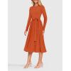 imageZESICA Womens Fall Long Sleeve Midi Dress Casual Crewneck Knit Belted Pleated A Line Flowy Party DressesRust