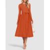 imageZESICA Womens Fall Long Sleeve Midi Dress Casual Crewneck Knit Belted Pleated A Line Flowy Party DressesRust