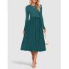 imageZESICA Womens Fall Long Sleeve Midi Dress Casual Crewneck Knit Belted Pleated A Line Flowy Party DressesTeal
