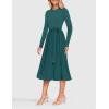 imageZESICA Womens Fall Long Sleeve Midi Dress Casual Crewneck Knit Belted Pleated A Line Flowy Party DressesTeal