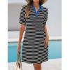 imageZESICA Womens Summer Casual Striped Mini Dresses 2025 Lapel V Neck Short Sleeve Flowy A Line T Shirt DressBlack