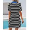 imageZESICA Womens Summer Casual Striped Mini Dresses 2025 Lapel V Neck Short Sleeve Flowy A Line T Shirt DressBlack