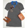 imageZESICA Womens Summer Casual Striped Mini Dresses 2025 Lapel V Neck Short Sleeve Flowy A Line T Shirt DressBlack