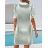 imageZESICA Womens Summer Casual Striped Mini Dresses 2025 Lapel V Neck Short Sleeve Flowy A Line T Shirt DressGreen