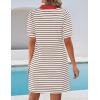 imageZESICA Womens Summer Casual Striped Mini Dresses 2025 Lapel V Neck Short Sleeve Flowy A Line T Shirt DressKhaki