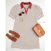 imageZESICA Womens Summer Casual Striped Mini Dresses 2025 Lapel V Neck Short Sleeve Flowy A Line T Shirt DressKhaki
