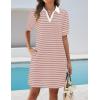 imageZESICA Womens Summer Casual Striped Mini Dresses 2025 Lapel V Neck Short Sleeve Flowy A Line T Shirt DressPink