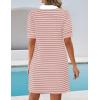 imageZESICA Womens Summer Casual Striped Mini Dresses 2025 Lapel V Neck Short Sleeve Flowy A Line T Shirt DressPink