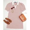 imageZESICA Womens Summer Casual Striped Mini Dresses 2025 Lapel V Neck Short Sleeve Flowy A Line T Shirt DressPink