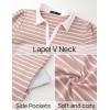 imageZESICA Womens Summer Casual Striped Mini Dresses 2025 Lapel V Neck Short Sleeve Flowy A Line T Shirt DressPink