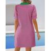 imageZESICA Womens Summer Casual Striped Mini Dresses 2025 Lapel V Neck Short Sleeve Flowy A Line T Shirt DressRose