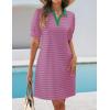 imageZESICA Womens Summer Casual Striped Mini Dresses 2025 Lapel V Neck Short Sleeve Flowy A Line T Shirt DressRose
