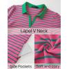 imageZESICA Womens Summer Casual Striped Mini Dresses 2025 Lapel V Neck Short Sleeve Flowy A Line T Shirt DressRose