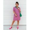 imageZESICA Womens Summer Casual Striped Mini Dresses 2025 Lapel V Neck Short Sleeve Flowy A Line T Shirt DressRose