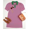 imageZESICA Womens Summer Casual Striped Mini Dresses 2025 Lapel V Neck Short Sleeve Flowy A Line T Shirt DressRose