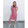 imageZESICA Womens Summer Casual Striped Mini Dresses 2025 Lapel V Neck Short Sleeve Flowy A Line T Shirt DressRose