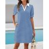 imageZESICA Womens Summer Casual Striped Mini Dresses 2025 Lapel V Neck Short Sleeve Flowy A Line T Shirt DressSkyblue