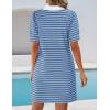 imageZESICA Womens Summer Casual Striped Mini Dresses 2025 Lapel V Neck Short Sleeve Flowy A Line T Shirt DressSkyblue
