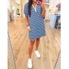 imageZESICA Womens Summer Casual Striped Mini Dresses 2025 Lapel V Neck Short Sleeve Flowy A Line T Shirt DressSkyblue