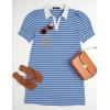imageZESICA Womens Summer Casual Striped Mini Dresses 2025 Lapel V Neck Short Sleeve Flowy A Line T Shirt DressSkyblue