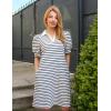 imageZESICA Womens Summer Casual Striped Mini Dresses 2025 Lapel V Neck Short Sleeve Flowy A Line T Shirt DressWhite
