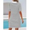 imageZESICA Womens Summer Casual Striped Mini Dresses 2025 Lapel V Neck Short Sleeve Flowy A Line T Shirt DressWhite