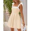 imageZESICA Womens Summer Sleeveless Mini Dress Tie Shoulder Square Neck High Waist Swing A Line Short SundressesApricot