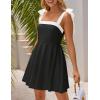 imageZESICA Womens Summer Sleeveless Mini Dress Tie Shoulder Square Neck High Waist Swing A Line Short SundressesBlack