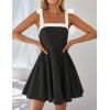 imageZESICA Womens Summer Sleeveless Mini Dress Tie Shoulder Square Neck High Waist Swing A Line Short SundressesBlack