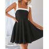 imageZESICA Womens Summer Sleeveless Mini Dress Tie Shoulder Square Neck High Waist Swing A Line Short SundressesBlack