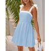 imageZESICA Womens Summer Sleeveless Mini Dress Tie Shoulder Square Neck High Waist Swing A Line Short SundressesLightblue