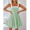 imageZESICA Womens Summer Sleeveless Mini Dress Tie Shoulder Square Neck High Waist Swing A Line Short SundressesLightgreen