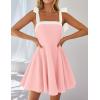imageZESICA Womens Summer Sleeveless Mini Dress Tie Shoulder Square Neck High Waist Swing A Line Short SundressesPink